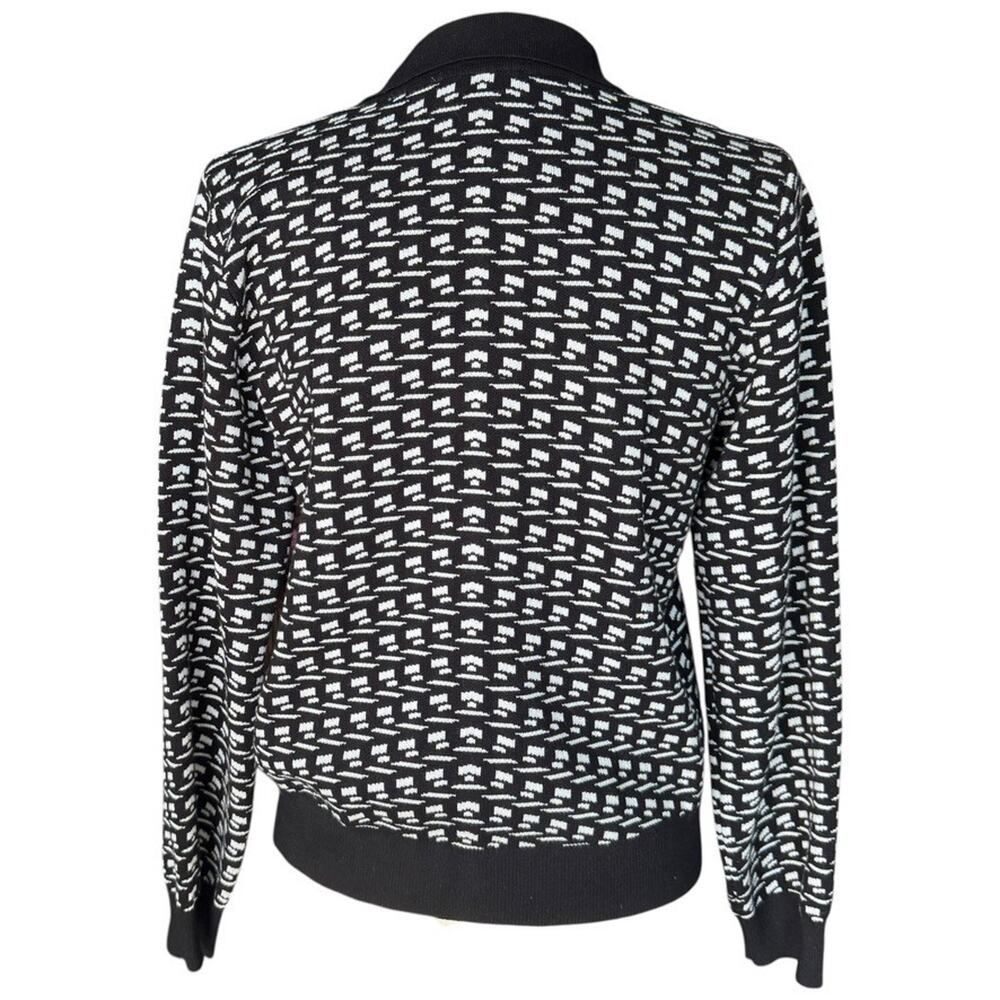Arianna Papell Patterned Knit Top Black White Button Polo Sweater Minimalist L - Picture 3 of 9
